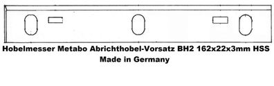 6 Stück Hobelmesser Metabo Abrichthobel-Vorsatz BH2 162x22x3mm HSS