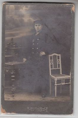 58313 Kabinett Foto Matrose mit Mützenband aus Waldheim um 1915