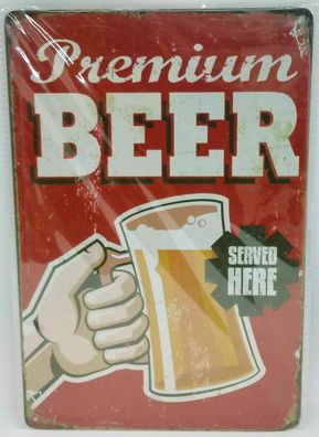 Nostalgie Retro Schild Bier beer "premium beer served here", Maße 30x20 (Gr. 30x20)