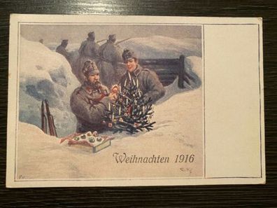 Weihnachten 1916 Schützengraben Weihnachtsbaum Soldaten 80001