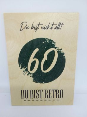 Holzpostkarte magnetisch 60. Geburtstag Du bist retro 14x10 Birkenholz 50304