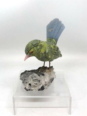 Edelstein Vogel Rosenquarz Bergkristall und andere ca. 9 cm 42053