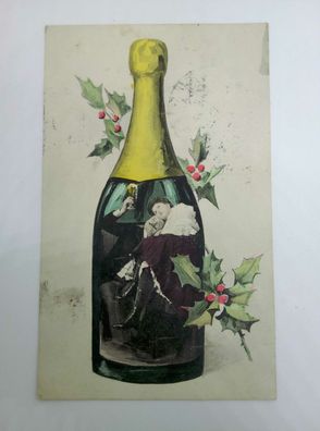Glückwunschkarte Neujahr Stechpalmenzweig Sektflasche Paar Neues Jahr 60055