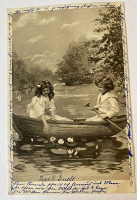 Kinder Blumen See Bootsfahrt um 1907 84018