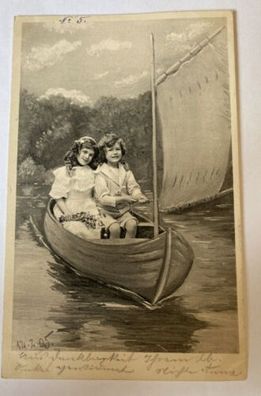 Kinder Junge und Mädchen im Boot am See um 1907 84021