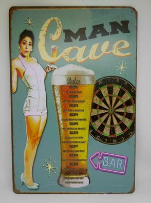 Nostalgie Retro Schild beer rules Bier Frau "man cave", Maße 30x20 50044 (Gr. 30x20)