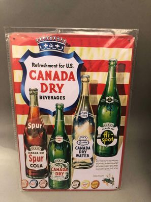 Nostalgie Blech Schild Retro Refreshment U.S. Canada Dry Beverages 20 x 30 42020