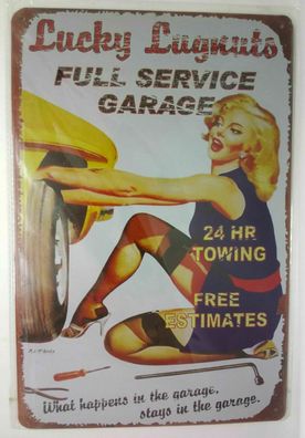 Nostalgie Nostalgie Retro Blechschild Auto Frau Full Service Garage 30x20 50156