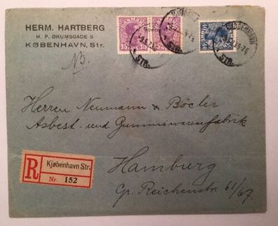 Dänemark Danmark Registred 1923 15.5 x 12.5 cm nach Hamburg A14209