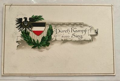 Nostalgie Patriotika I Weltkrieg Prägekarte Durch Kampf zum Sieg Adler Fahne