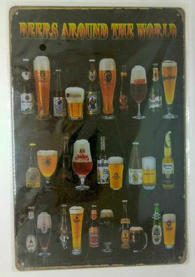 Nostalgie Retro Schild Bier "beers around the world", Maße 30x20 50052 (Gr. 30x20)