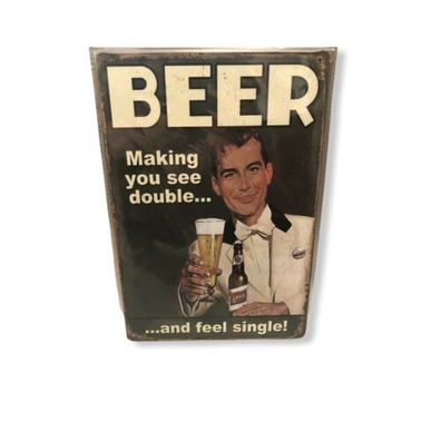 Nostalgie Blech Schild Beer Bier making you see double and feel 20 x 30 42010