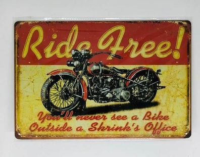 Nostalgie Retro Blech Schild "Ride Free!" 30x20cm 50098 (Gr. 30x20cm)