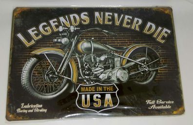 Nostalgie Retro Blechschild Motorrad "Legends never die" 30x20 50131 (Gr. 30x20cm)