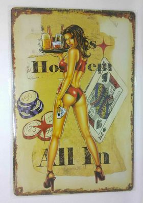 Nostalgie Nostalgie Retro Blechschild Holdem All In Frau Poker 30x20 50077