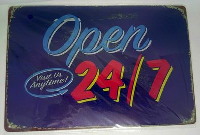 Nostalgie Nostalgie Retro Blechschild "Open 24/7 Visit Us Anytime" 30x20 50166