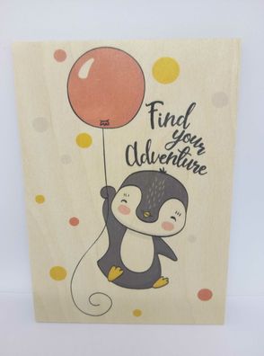 Holzpostkarte magnetisch "find your adventure" Pinguin 14x10 Birkenholz 50308