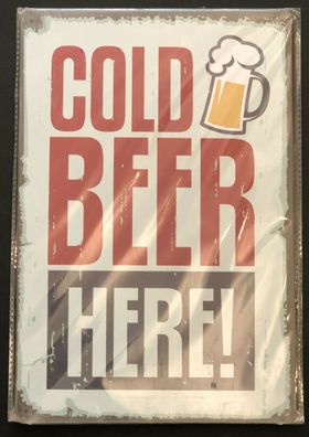 Retro Nostalgie Schild Cold Beer Here Bier 30 x 20 30220 (Gr. 30x20)
