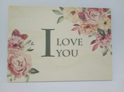 Holzkarte Holzpostkarte magnetisch "I love you" Rosen 14x10 Birkenholz 50276