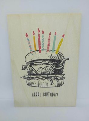 Holzpostkarte magnetisch "Happy Birthday" Burger 14x10 Birkenholz 50284