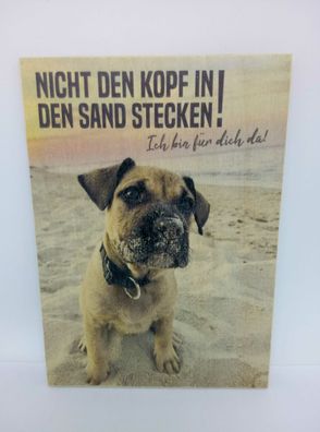 Holzpostkarte magnetisch Spruch s. Bild Hund Sand 14x10 Birkenholz 50309