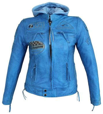 Motorrad Freizeit Damen Leder Jacke Biker Custom Lamm Leder Jacke Blau Protektoren