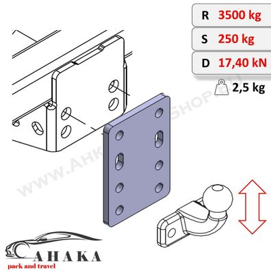 Höhenverstellbare Adapterplatte Anhängerbock 4x90mm Kia Bongo I 1985-1990