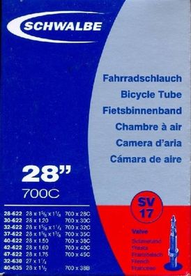 SV17 Schwalbe Fahrradschlauch 28" mit Sclaverantventil