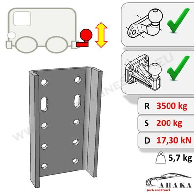 Adapterplatte Kugelhöhe für Anhängerbock 90mm 83x56mm Fiat Talento 2016-