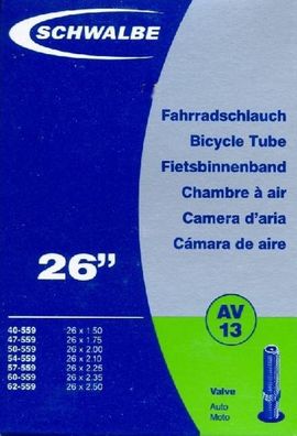 AV13 Schwalbe Fahrradschlauch 26" MTB mit Autoventil