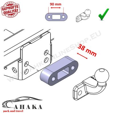 Kugelkopfverlängerung Distanzblech 38mm AHK Dodge Ram 2500 I 1993-2001