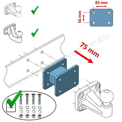 Distanzblech 75 mm für AHK Flanschkugel Anhängebock Hyundai H100 I 1993-2003