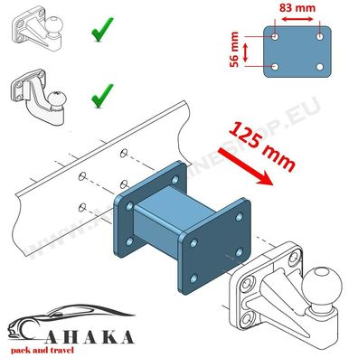 Distanzblech 125 mm für AHK Flanschkugel Anhängebock Dodge Ram 1500 III 2008-201