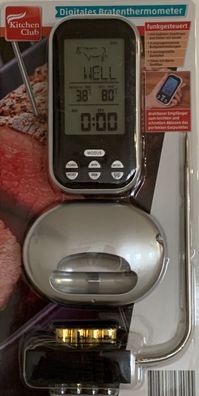 Digitales Funk-Bratenthermometer LC-Display Fleisch Timer Alarm Steak 100cm NEU