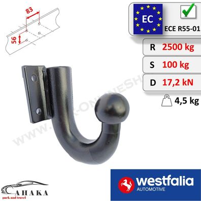 Kupplungskugel mit Halterung Anschraubplatte 56x83mm Dodge Ram 2500 I 1993-2001