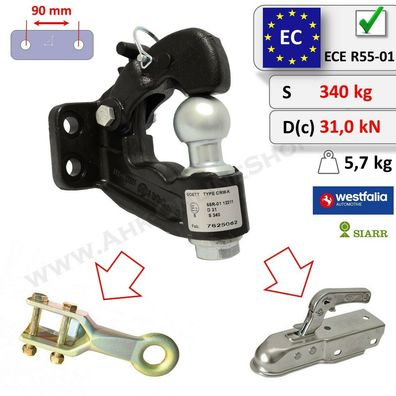 NATO Hakenkupplung mit Kugel Lochbild 90mm Anschraubplatte Ford Ranger II 06-12