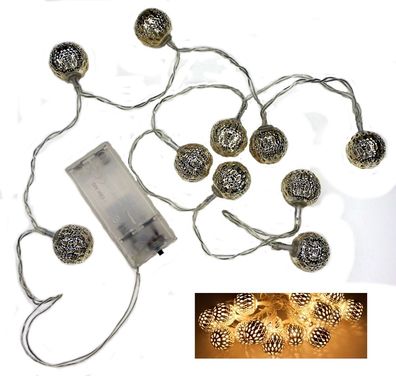 Lichterkette Oriental silber 10 Kugeln LED batteriebetrieb