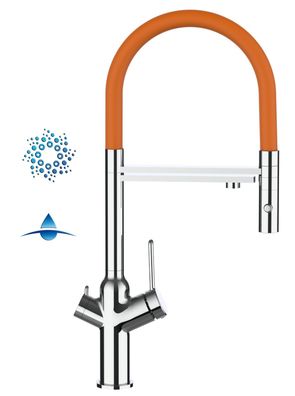 4-Wege-Wasserhahn Chrom Küchenarmatur, 360° schwenkbarer Auslauf, 2-strahl-Handbrause