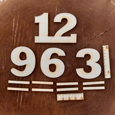 Arabische Zahlen 4Stck. Ziffern und 8 Striche 5 cm hoch aus Holz für eine Wanduhr