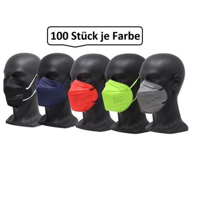 FFP2-Mundschutzmaske farbig original & zertifiziert, 100 Stk. Mund- & Nasenmaske, Ein
