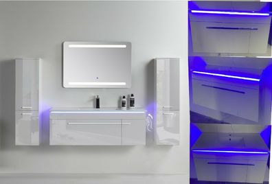 Badmöbelset 120cm Königsblau Weiß Hochglanz LED-Funktion Badezimmermöbel Set