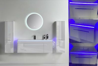 Badmöbel Set montiert 90cm 5tlg Weiss oder Schwarz Hochglanz Badezimmermöbel