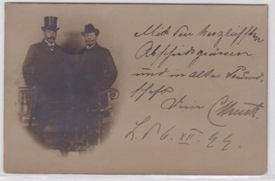86190 Foto AK Männer mit Zylinder Abschiedsgruß 1899