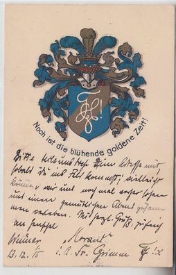 69572 Studentika Feldpost Ak Weimar Burschenschaftswappen 1915