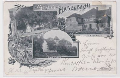 94856 Mehrbild Ak Gruß aus Haselbach S.-A. Gasthaus, Walkmühle, Veranda 1900