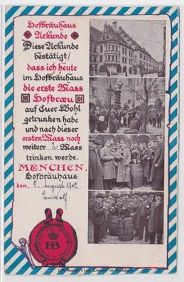 14576 Künstler AK Reklame für Münchner köngl. Hofbräuhaus Urkunde mit Siegel