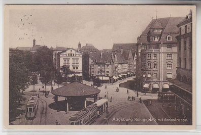 43938 Ak Augsburg Königsplatz mit Annastraße und Straßenbahn 1934