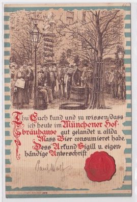 54084 Reklame AK Münchner Hofbräuhaus Urkunde mit Siegel