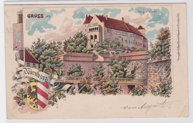 56460 Ak Lithographie Gruß aus Nürnberg Burg vom Westen 1898