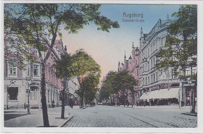 70327 Ak Augsburg Bahnhof Strasse mit Geschäften um 1920